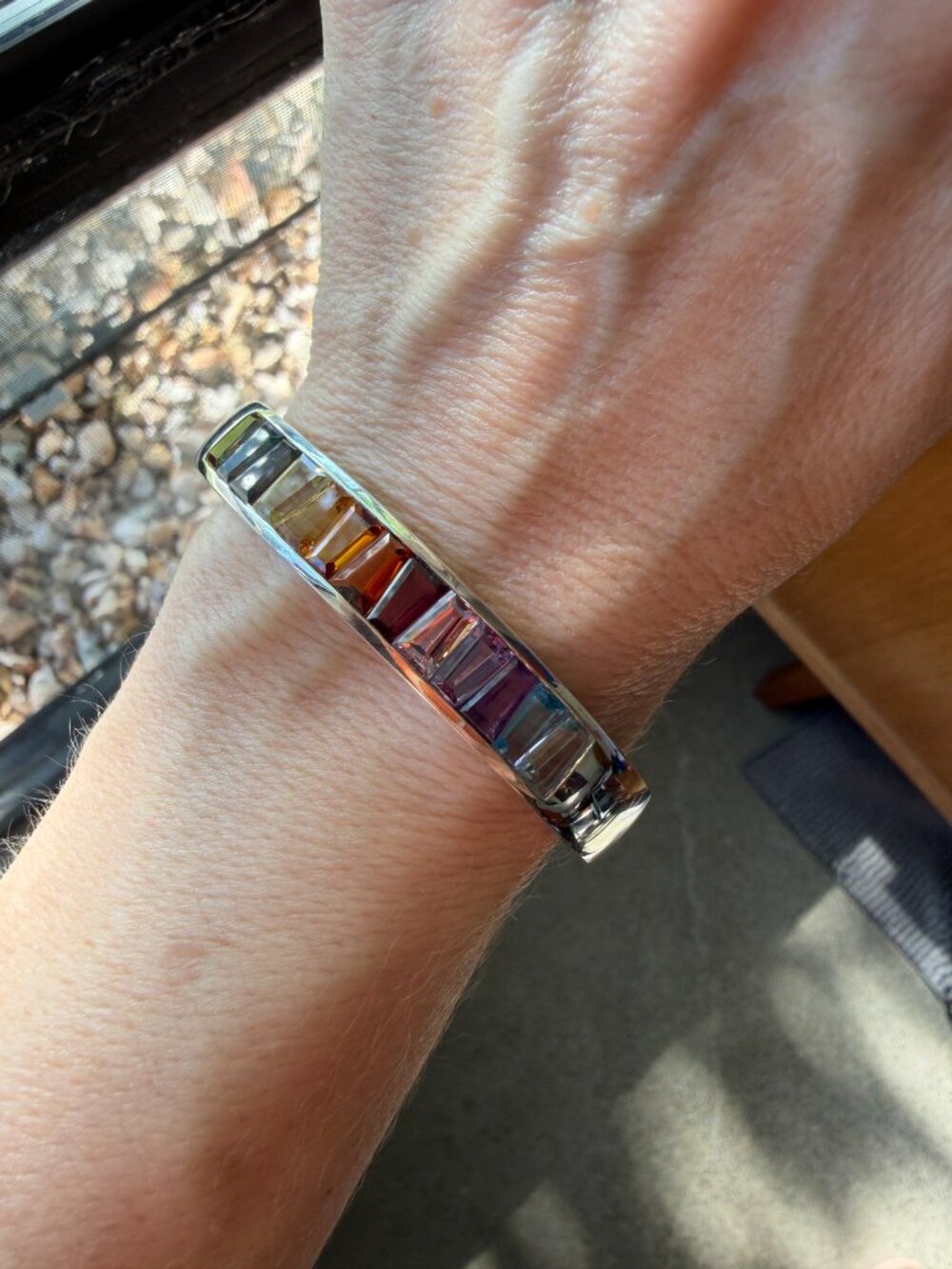 Rainbow Colors Sterling 10.00 ct tw Fancy Baguette Multi-gemstone Cuff Bracelet - Picture 9 of 17